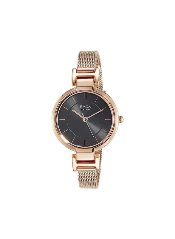 Titan Raga Viva Quartz Analog Anthracite Dial Rose Gold Metal Strap Watch for Women - NT2608WM02